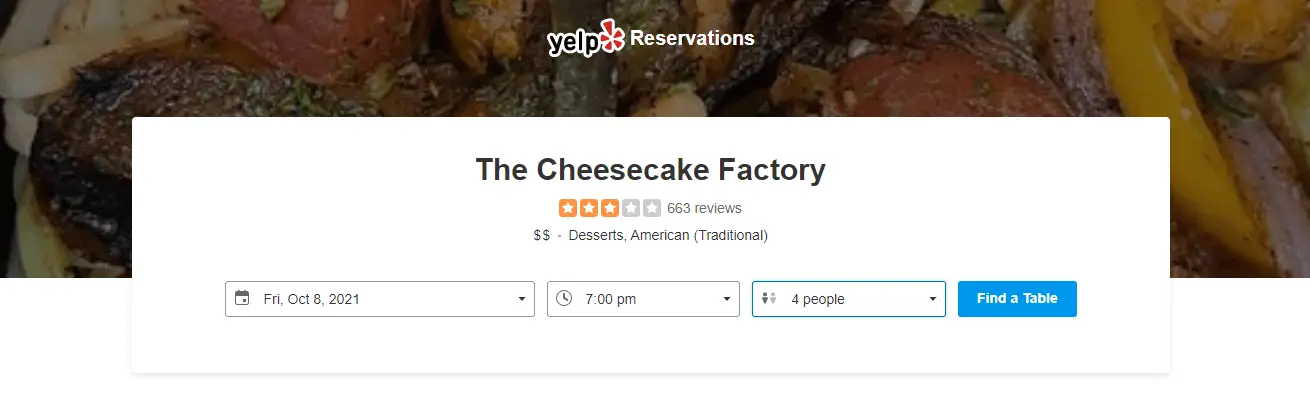 cheesecake factory yelp reservations